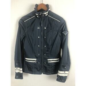 Sonia Bogner Gray Black Windbreaker Turquoise Buttons Zip Jacket US 6 EU 36